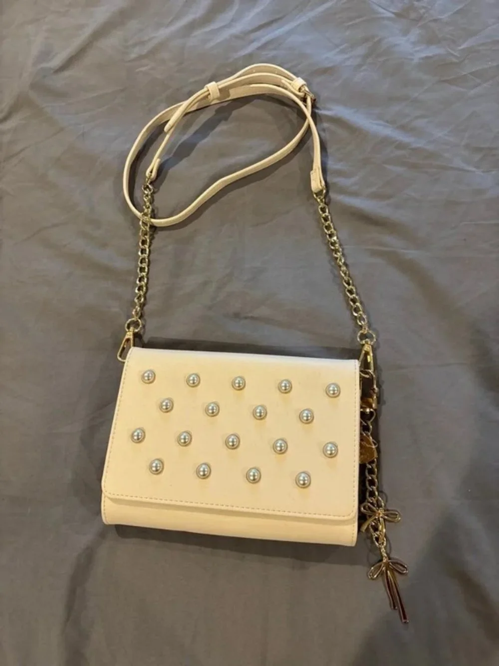Betsey Johnson Cream Crossbody Bag with Pearl Studs
